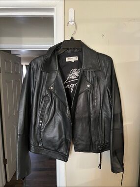Idyllwind Black Leather Moto Jacket with Zip Details